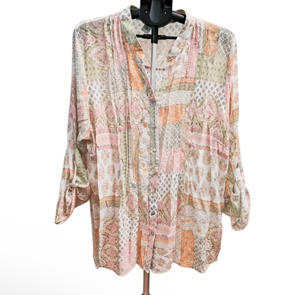 Women's Ruby Rd. Multicolor Boho Patchwork Blouse… - image 1